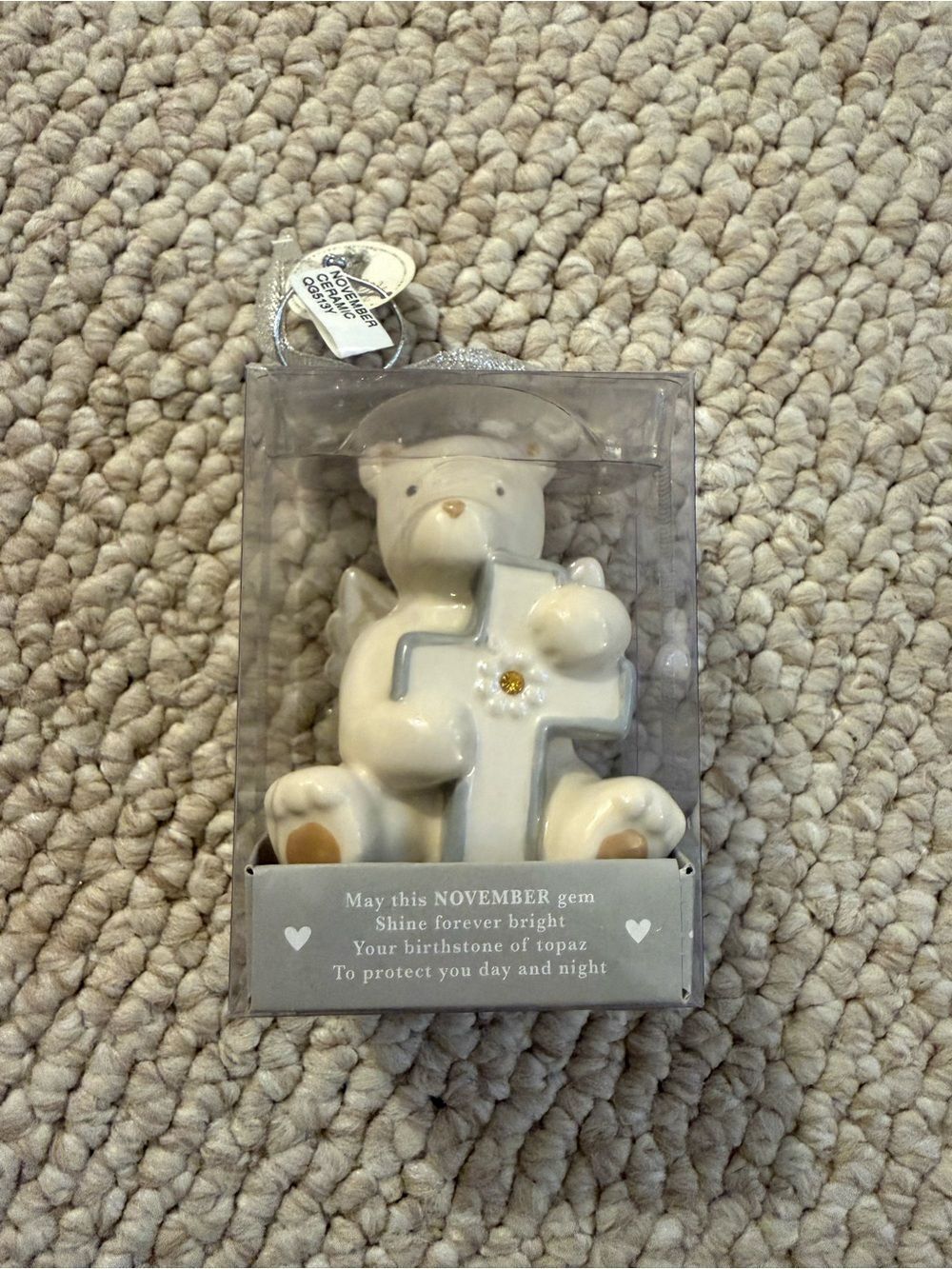 Grasslands Road White Ceramic Bear Angle Figurine Month of November COLLECTOR’s